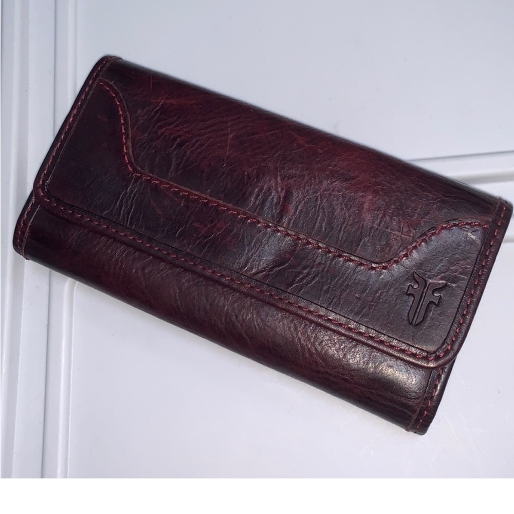 Frye Melissa Continental Snap Leather Wallet in Merlot Red